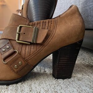 Indigo leather women’s cut-off biker boots